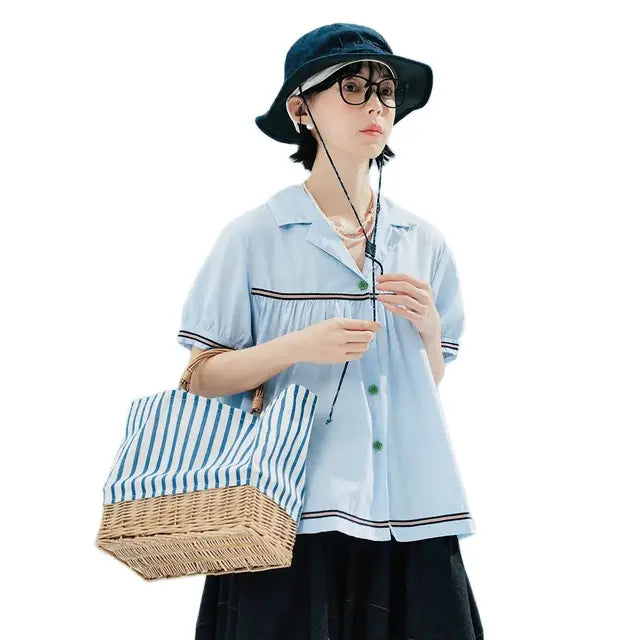 Zomer Vest Kort Mouw Gestreept dame - StudioMarella