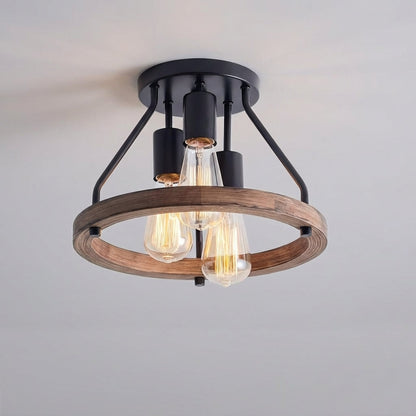 Plafondlamp Hout Metaal 3 Lichtpunten E27 Zwart Industrieel Landelijk Slaapkamer Woonkamer Hal Semi-flush Verstelbaar Rustiek