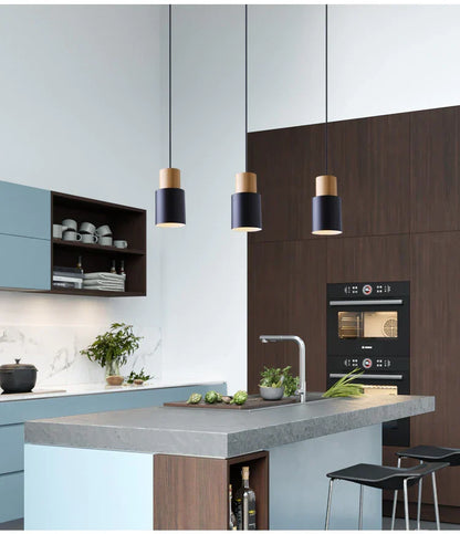 Hanglamp Cilinder IJzer Hout Geborsteld Nikkel E27 Scandinavisch Woonkamer Eetkamer