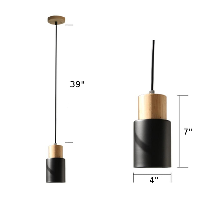 Hanglamp Cilinder IJzer Hout Geborsteld Nikkel E27 Scandinavisch Woonkamer Eetkamer