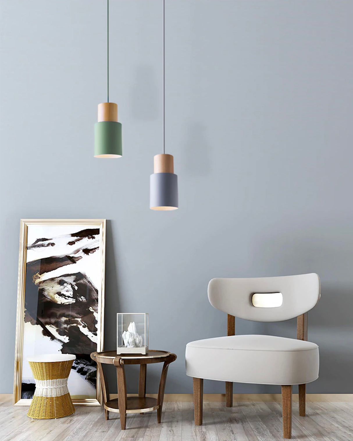 Hanglamp Cilinder IJzer Hout Geborsteld Nikkel E27 Scandinavisch Woonkamer Eetkamer