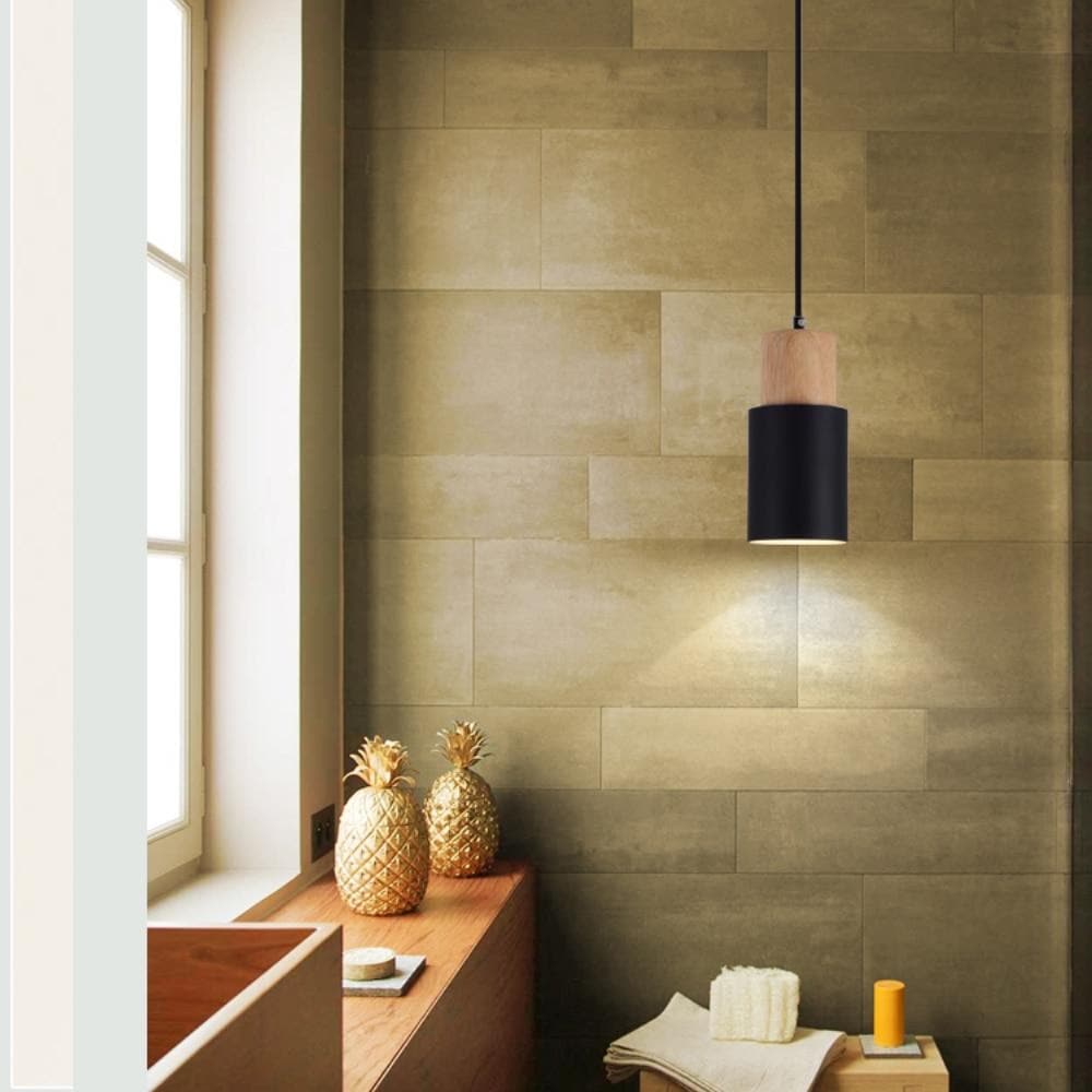 Hanglamp Cilinder IJzer Hout Geborsteld Nikkel E27 Scandinavisch Woonkamer Eetkamer