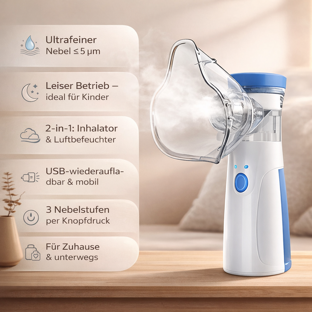 Draagbare Inhalator voor Thuis en Onderweg - Verstuivingsapparaat voor Kinderen en Volwassenen - Oplaadbaar via USB