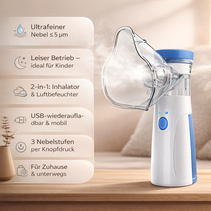 Draagbare Inhalator voor Thuis en Onderweg - Verstuivingsapparaat voor Kinderen en Volwassenen - Oplaadbaar via USB