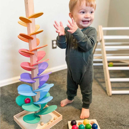 Houten Regenboog Knikkerbaan met Geluid - Educatief Speelgoed voor Kinderen 29cm & 71cm