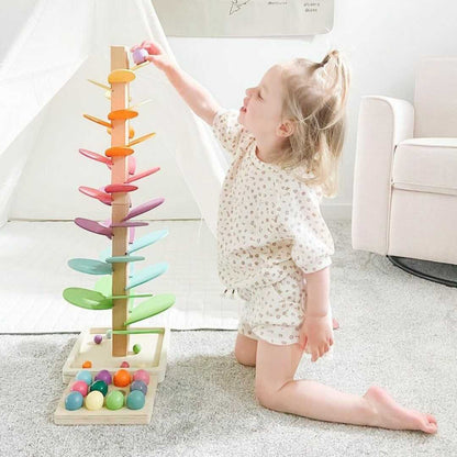 Houten Regenboog Knikkerbaan met Geluid - Educatief Speelgoed voor Kinderen 29cm & 71cm