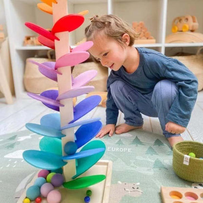 Houten Regenboog Knikkerbaan met Geluid - Educatief Speelgoed voor Kinderen 29cm & 71cm