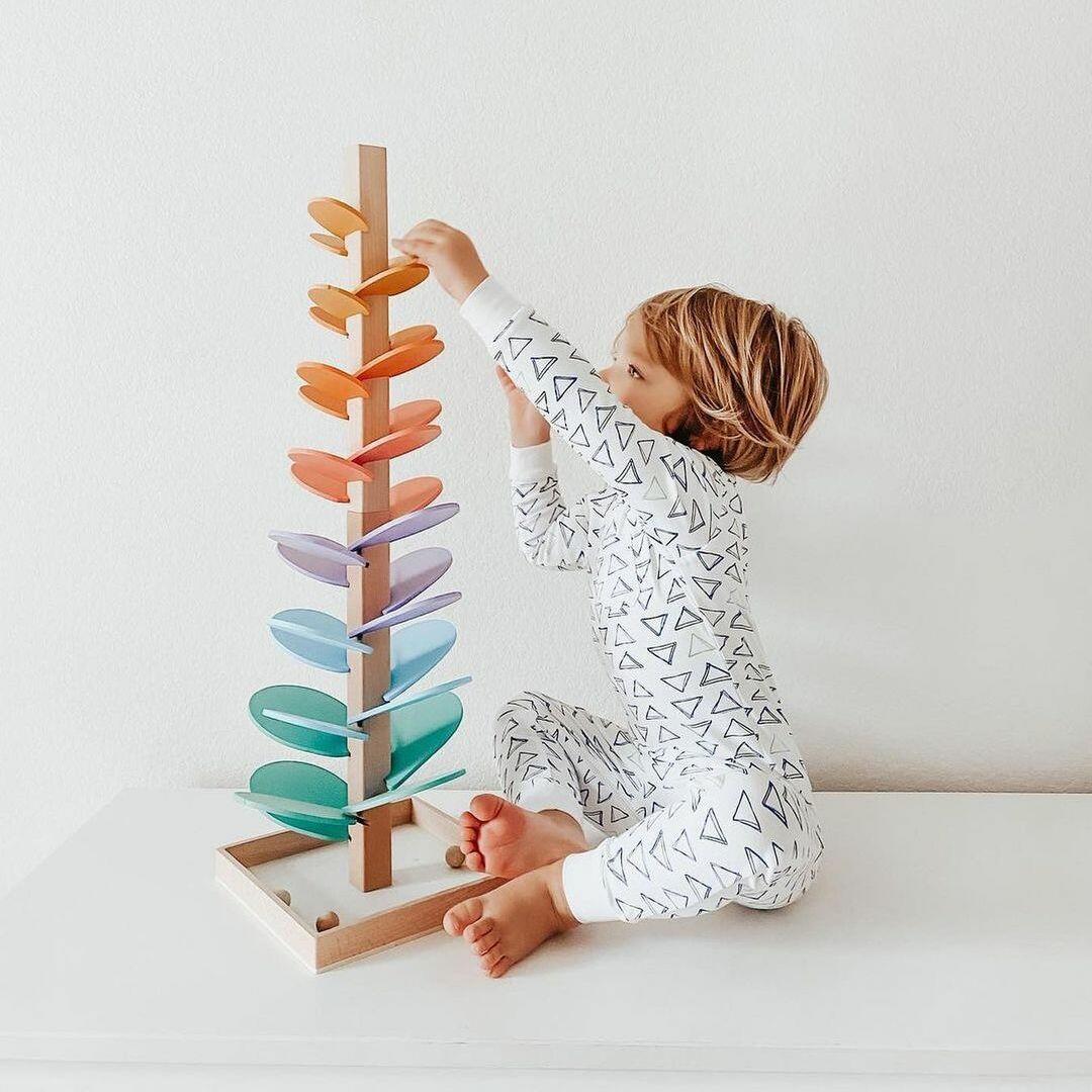 Houten Regenboog Knikkerbaan met Geluid - Educatief Speelgoed voor Kinderen 29cm & 71cm