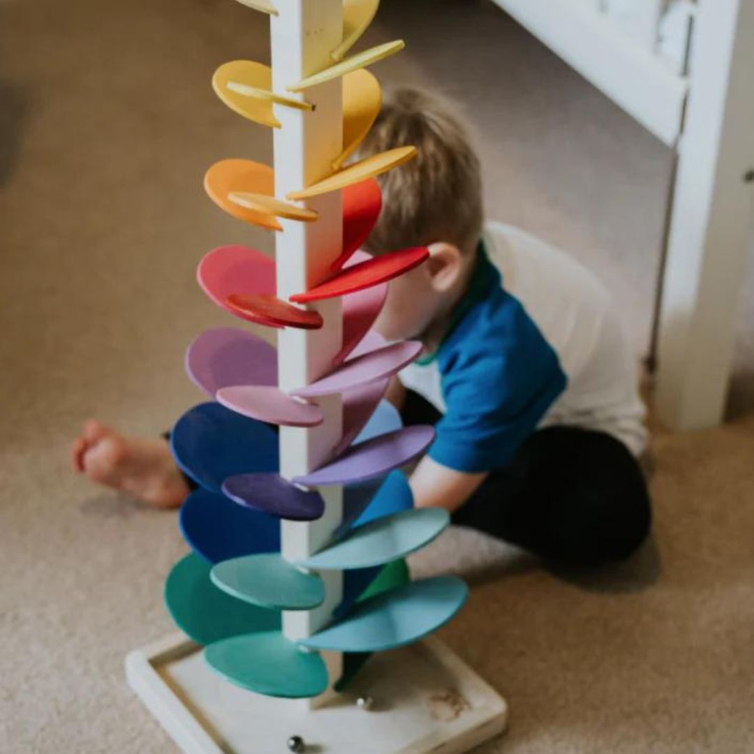 Houten Regenboog Knikkerbaan met Geluid - Educatief Speelgoed voor Kinderen 29cm & 71cm