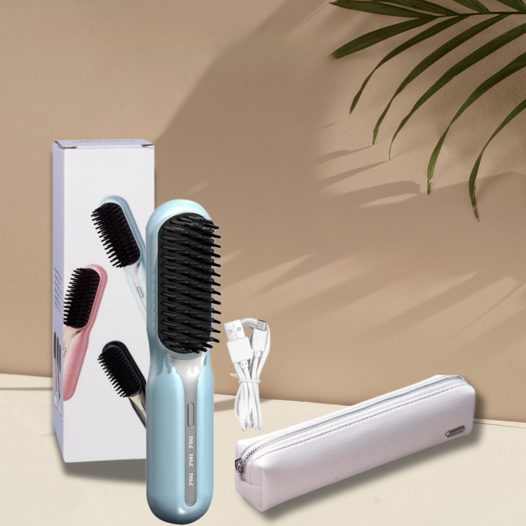 Draadloze Warmtestyler Borstel Oplaadbaar met Keramische Platen Ontkrullen Krullen Compact Reisformaat voor Alle Haartypes Thuis en Onderweg