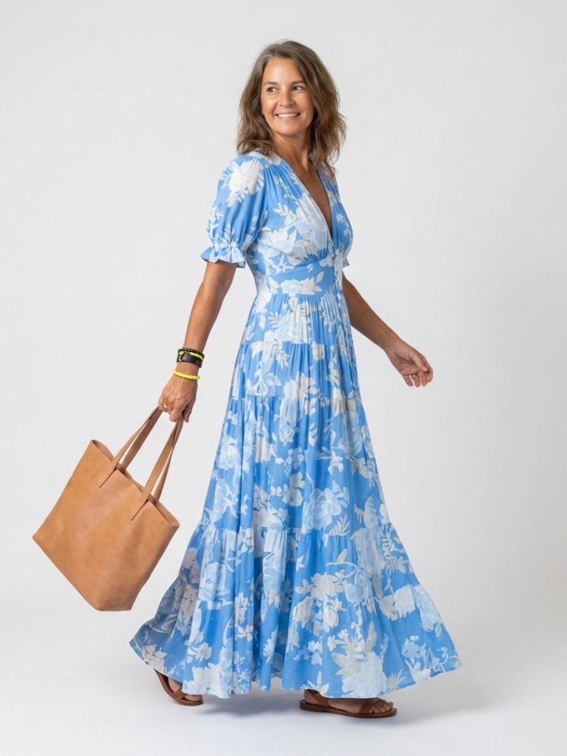 Ione Dames Midi Jurk | Zachte V-hals, Korte Mouwen, Elegante Pasvorm 3