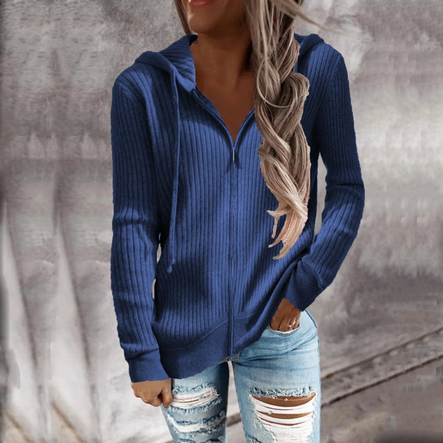 Isabel | Felpa Cappuccio Casual Met Rits Trendy Damestrui