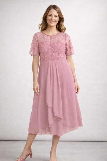 Elegante Jurk Midi Parelmoer Bloemen Damesceremonie - StudioMarella