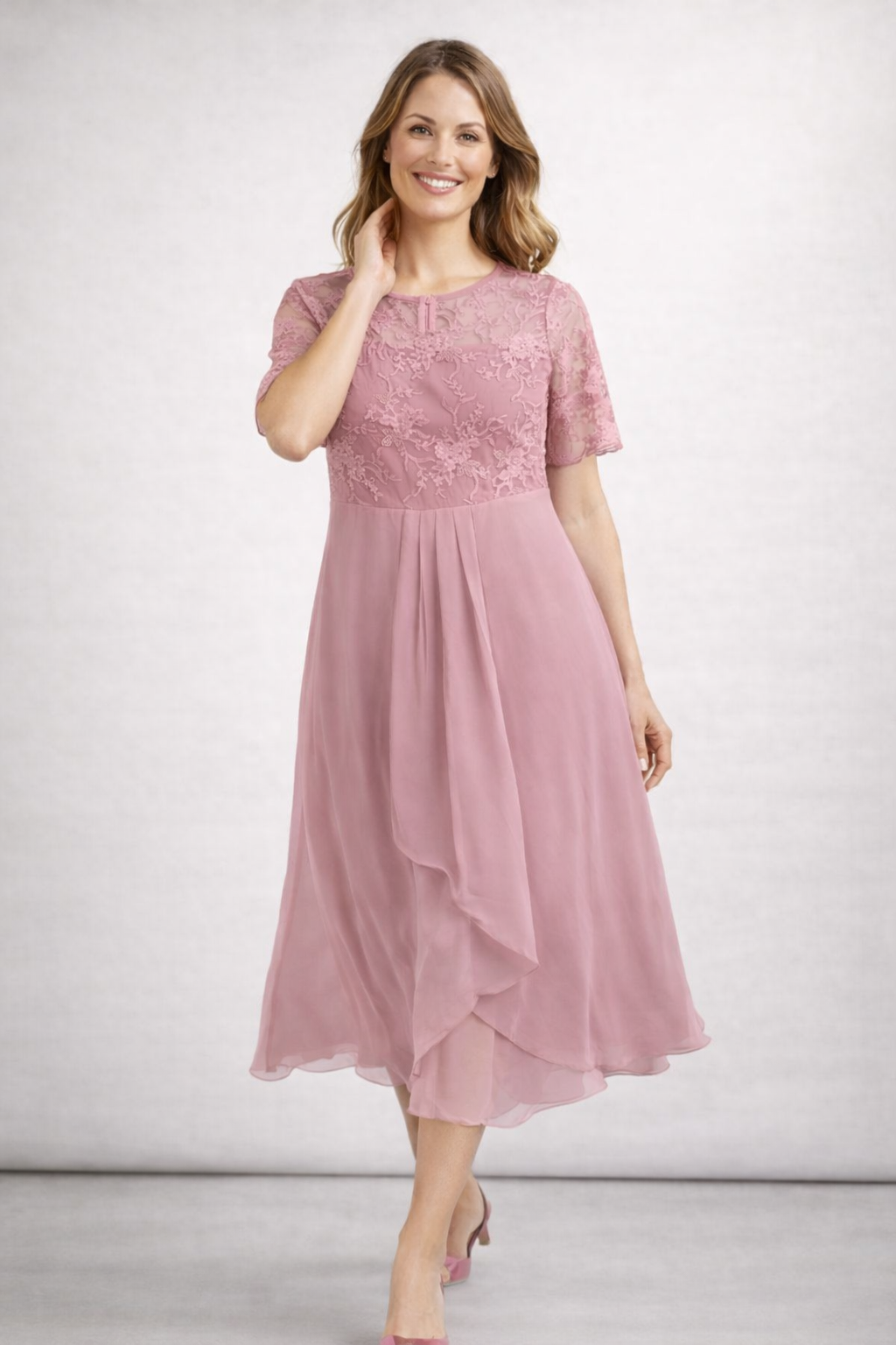 Isabella | Elegante Abito Cerimonia Donna Midi in Pizzo Floreale 2
