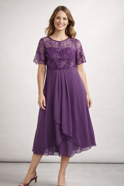 Isabella | Elegante Abito Cerimonia Donna Midi in Pizzo Floreale 3