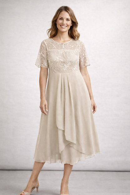 Isabella | Elegante Abito Cerimonia Donna Midi in Pizzo Floreale 9