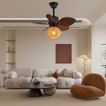 Plafondventilator met Verlichting Natuurlijk Rotan Tropisch Design Ø76cm