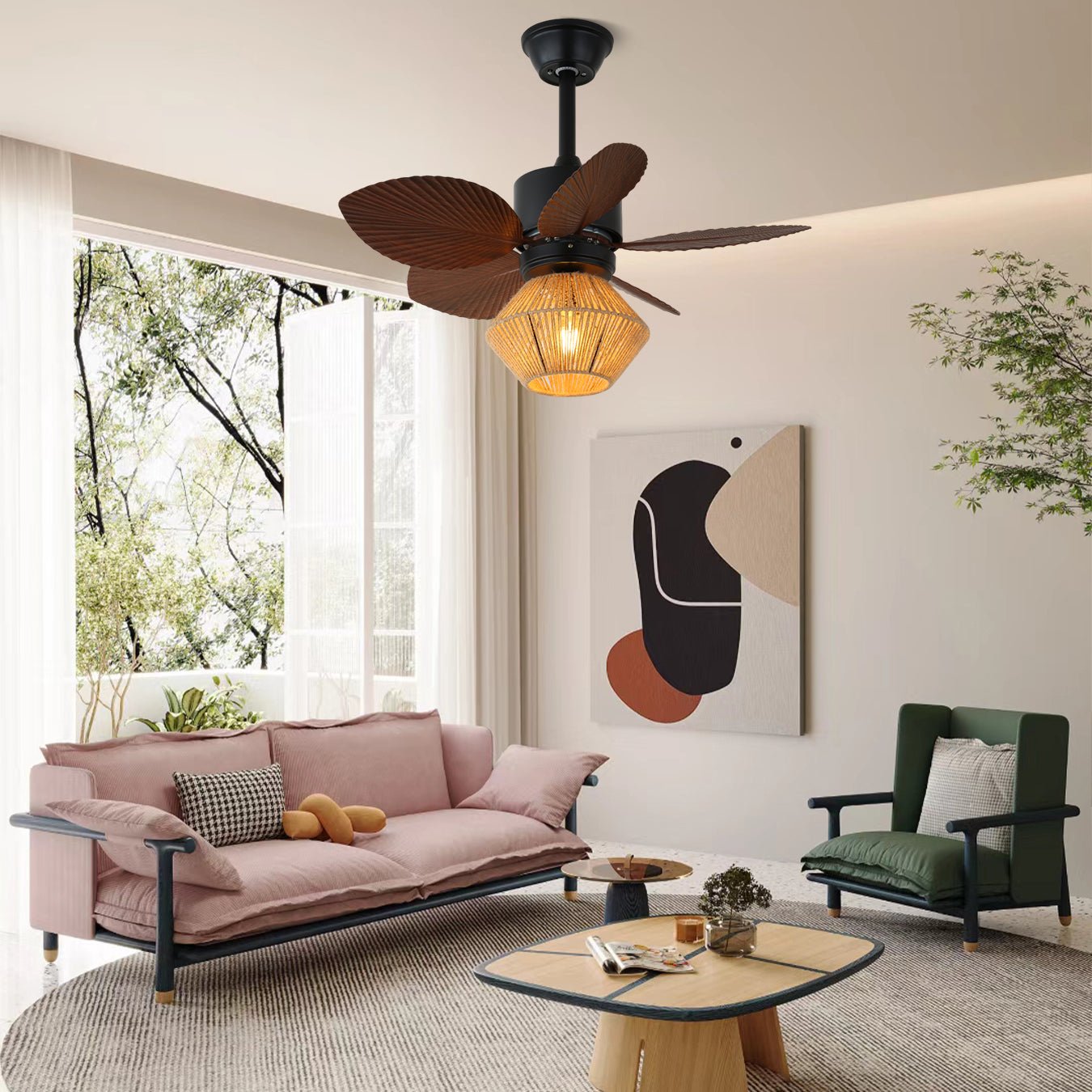 Plafondventilator met Verlichting Natuurlijk Rotan Tropisch Design Ø76cm