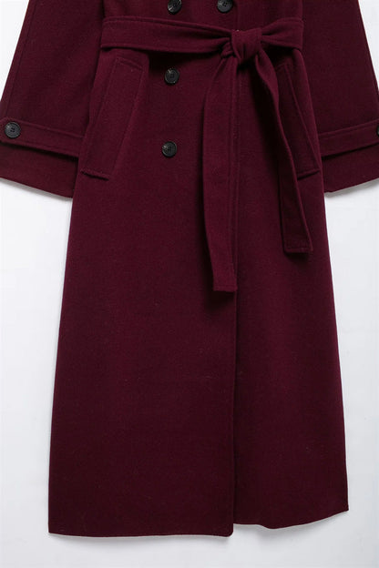 Isla Dames Winterjas | Burgundy, Lange en Elegante Polyester-Wolmix 4