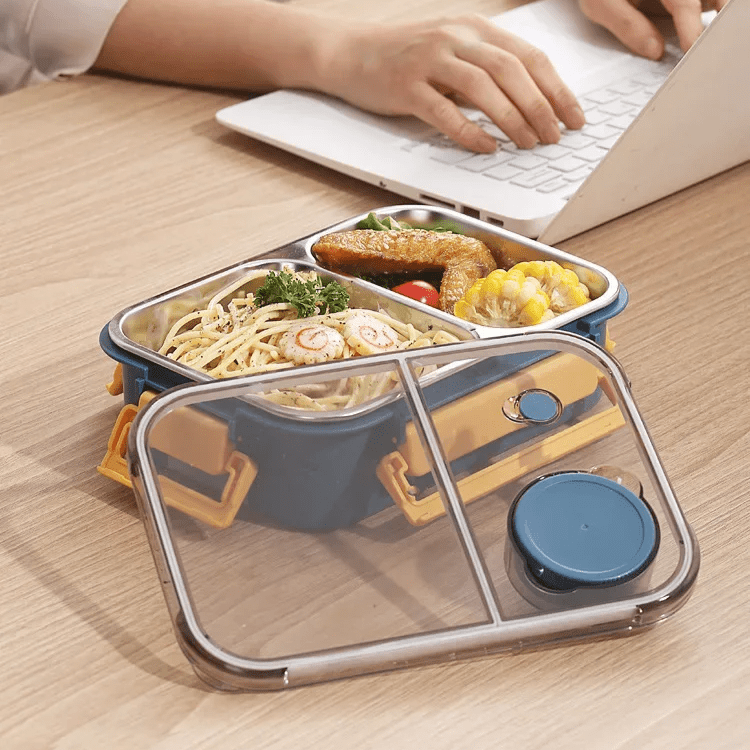 Geïsoleerde Warmhoudcontainer voor Warme Maaltijden – Lekvrij Deksel – Compacte Lunchbox – 2 of 3 Vakken – Roestvrij Staal Thermosblik