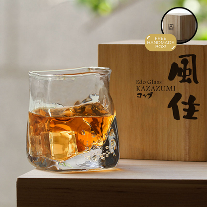 Handgemaakt Whiskyglas met Luchtbellen 255ml Kristalglas Transparant Robuust voor Single Malt Scotch Bourbon met Houten Luxe Giftbox Perfect Cadeau