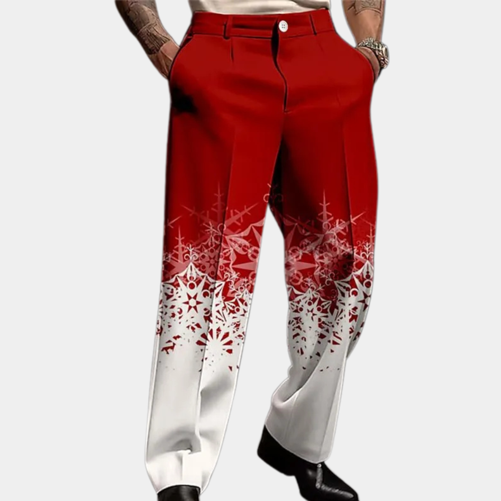 Heren Broek met Sneeuwvlok Print Warme Winterbroek