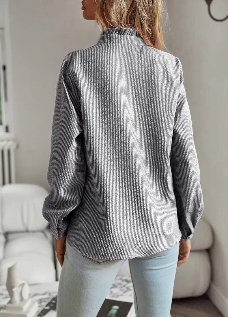 Dames Blouse Lange Mouwen Elegante Opstaande Kraag
