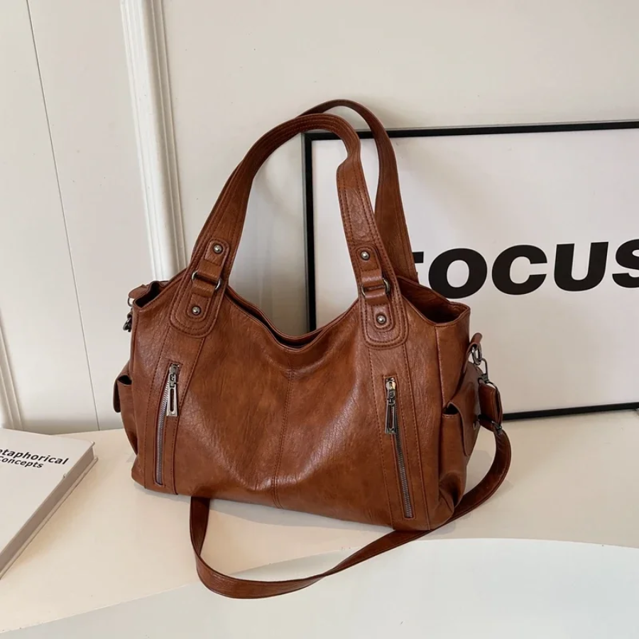 Dames Leren Schoudertas Stijlvolle Zwarte Handtas