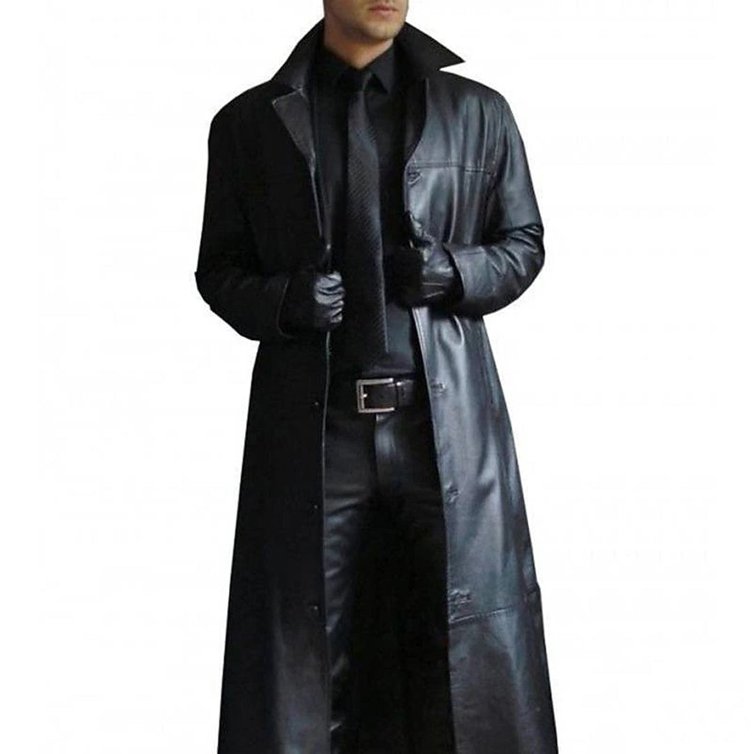 Leren Trenchcoat Heren Waterdicht Lang Model - StudioMarella