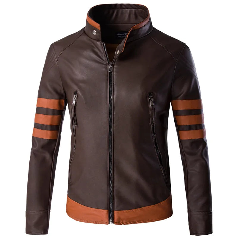 Heren Leren Jacket Retro Vintage Lederjack met Streeppatroon - StudioMarella