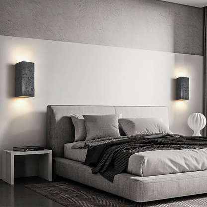 Japandi Wandlamp Travertijn Look Cement Rechthoek Warm Licht Woonkamer Slaapkamer