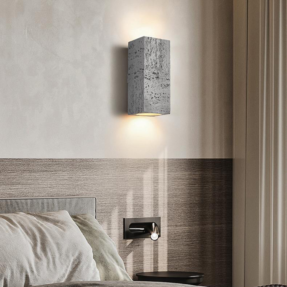 Japandi Wandlamp Travertijn Look Cement Rechthoek Warm Licht Woonkamer Slaapkamer