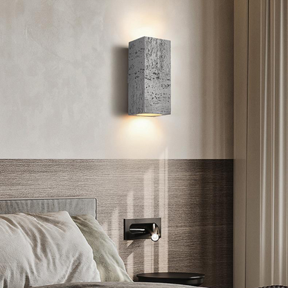 Japandi Wandlamp Travertijn Look Cement Rechthoek Warm Licht Woonkamer Slaapkamer