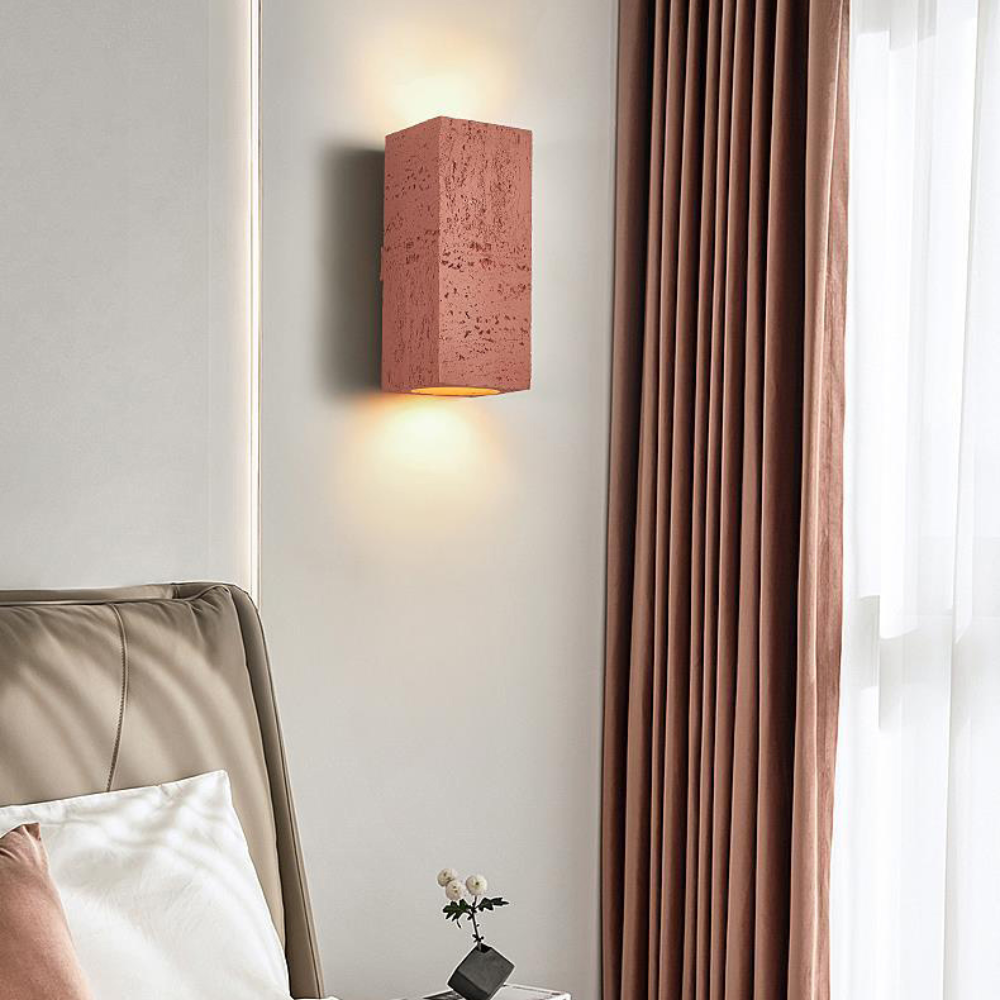Japandi Wandlamp Travertijn Look Cement Rechthoek Warm Licht Woonkamer Slaapkamer