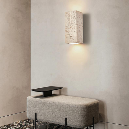 Japandi Wandlamp Travertijn Look Cement Rechthoek Warm Licht Woonkamer Slaapkamer