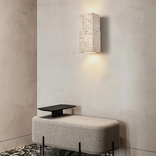 Japandi Wandlamp Travertijn Look Cement Rechthoek Warm Licht Woonkamer Slaapkamer