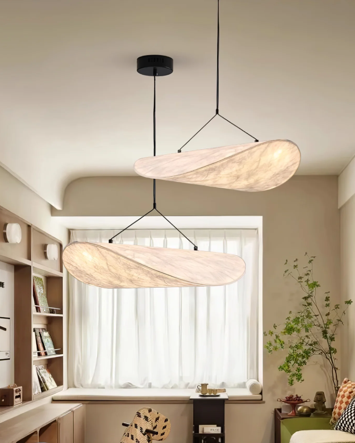 Sansoti - Japandi Hanglamp Wit voor Slaapkamer en Woonkamer – Moderne Sfeerverlichting E27