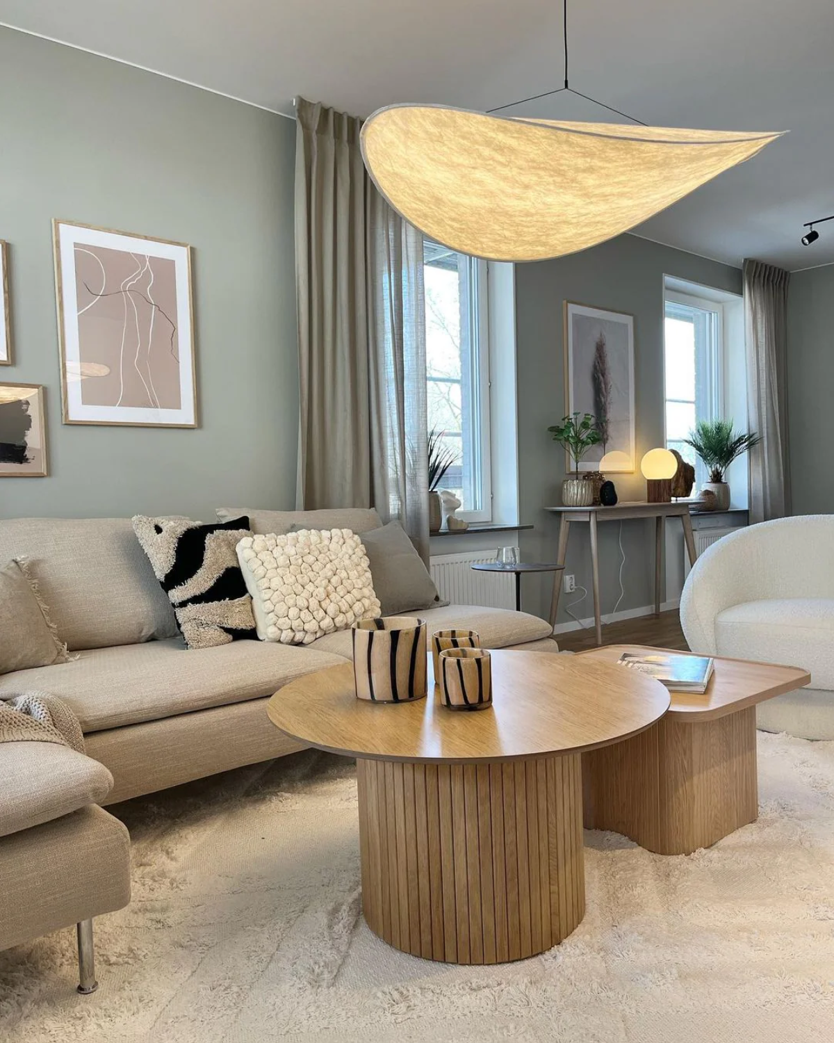 Sansoti - Japandi Hanglamp Wit voor Slaapkamer en Woonkamer – Moderne Sfeerverlichting E27