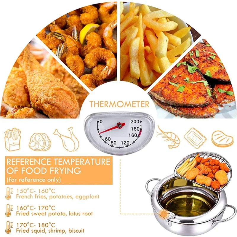 Frituurpan Met Thermometer En Uitlekdeksel RVS Oliepan