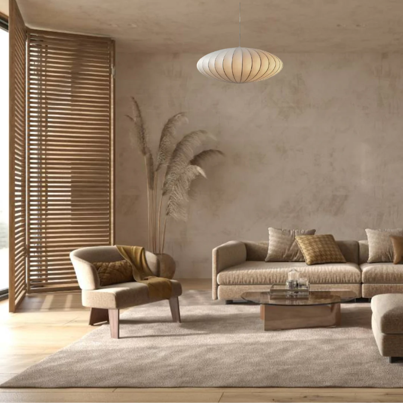 Japandi Hanglamp Zijde Wabi-Sabi Stijl – Minimalistische Kroonluchter met Natuurlijke Uitstraling 30 cm