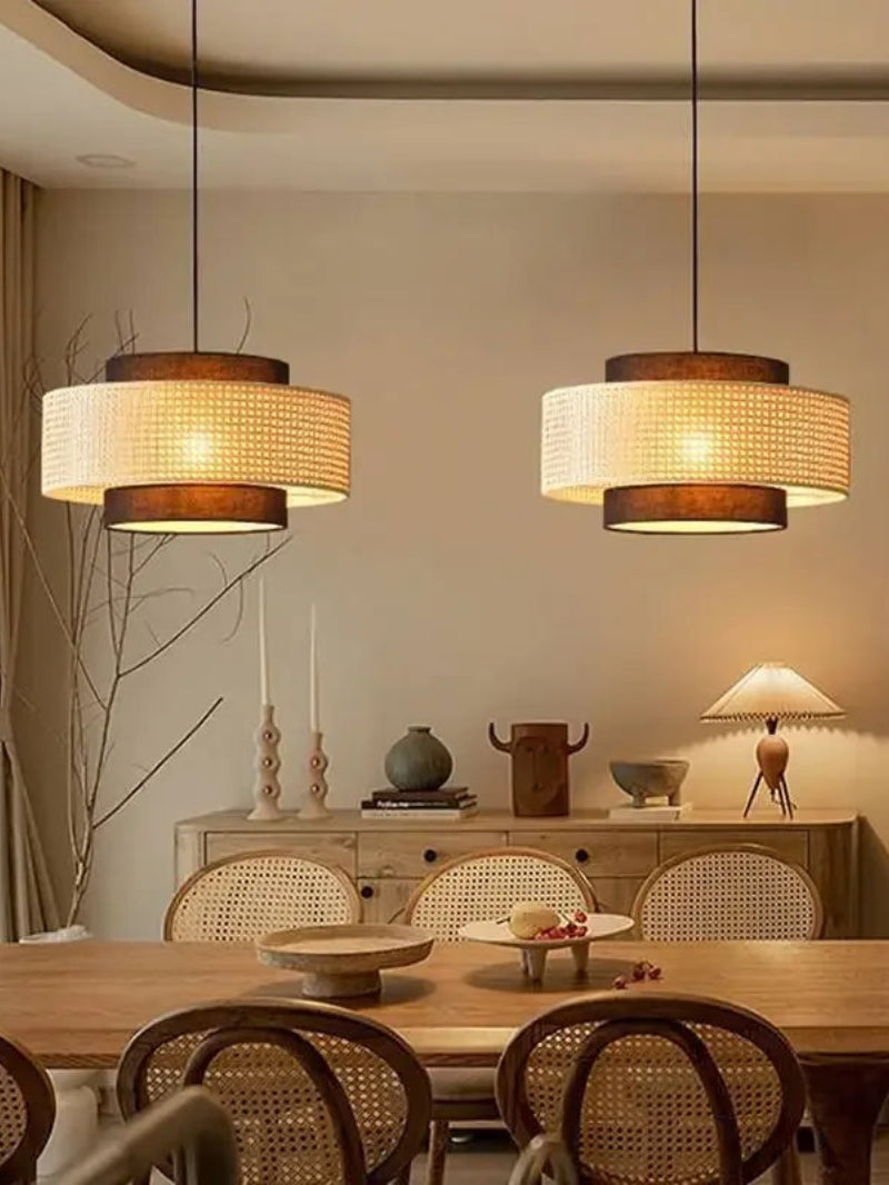 Handgeweven Hennep Hanglamp in Zen-Stijl – Natuurlijk Rotan Tromlamp voor Rustieke Sfeer