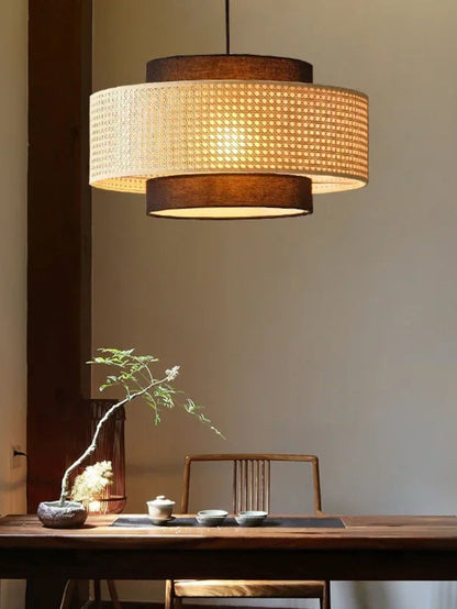 Handgeweven Hennep Hanglamp in Zen-Stijl – Natuurlijk Rotan Tromlamp voor Rustieke Sfeer