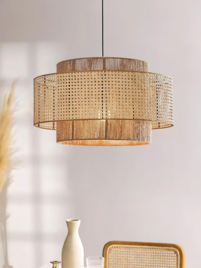 Handgeweven Hennep Hanglamp in Zen-Stijl – Natuurlijk Rotan Tromlamp voor Rustieke Sfeer