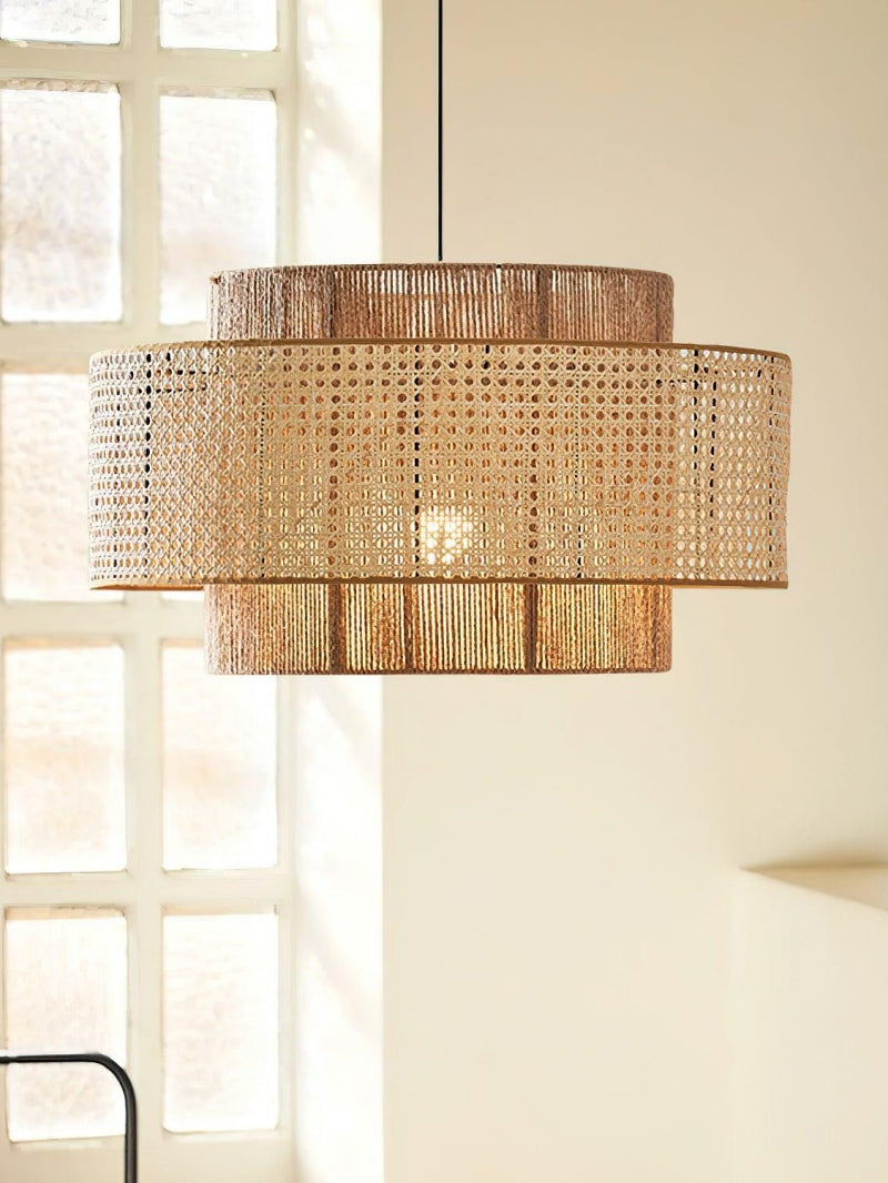 Handgeweven Hennep Hanglamp in Zen-Stijl – Natuurlijk Rotan Tromlamp voor Rustieke Sfeer