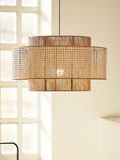 Handgeweven Hennep Hanglamp in Zen-Stijl – Natuurlijk Rotan Tromlamp voor Rustieke Sfeer