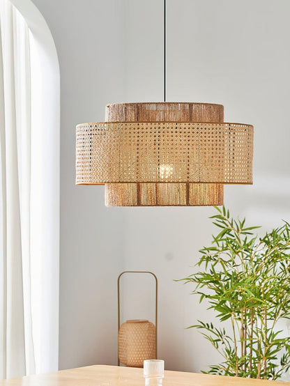 Handgeweven Hennep Hanglamp in Zen-Stijl – Natuurlijk Rotan Tromlamp voor Rustieke Sfeer
