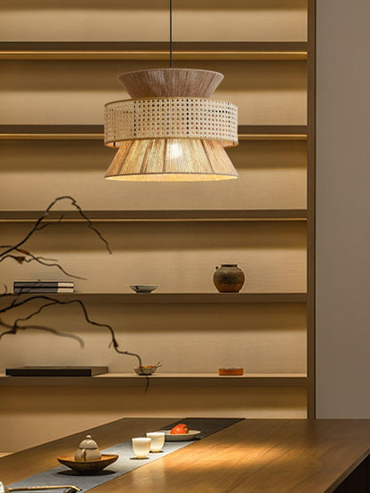 Handgeweven Hennep Hanglamp in Zen-Stijl – Natuurlijk Rotan Tromlamp voor Rustieke Sfeer