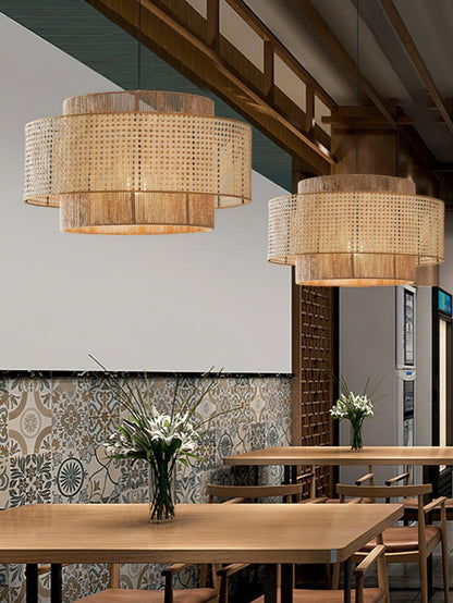 Handgeweven Hennep Hanglamp in Zen-Stijl – Natuurlijk Rotan Tromlamp voor Rustieke Sfeer