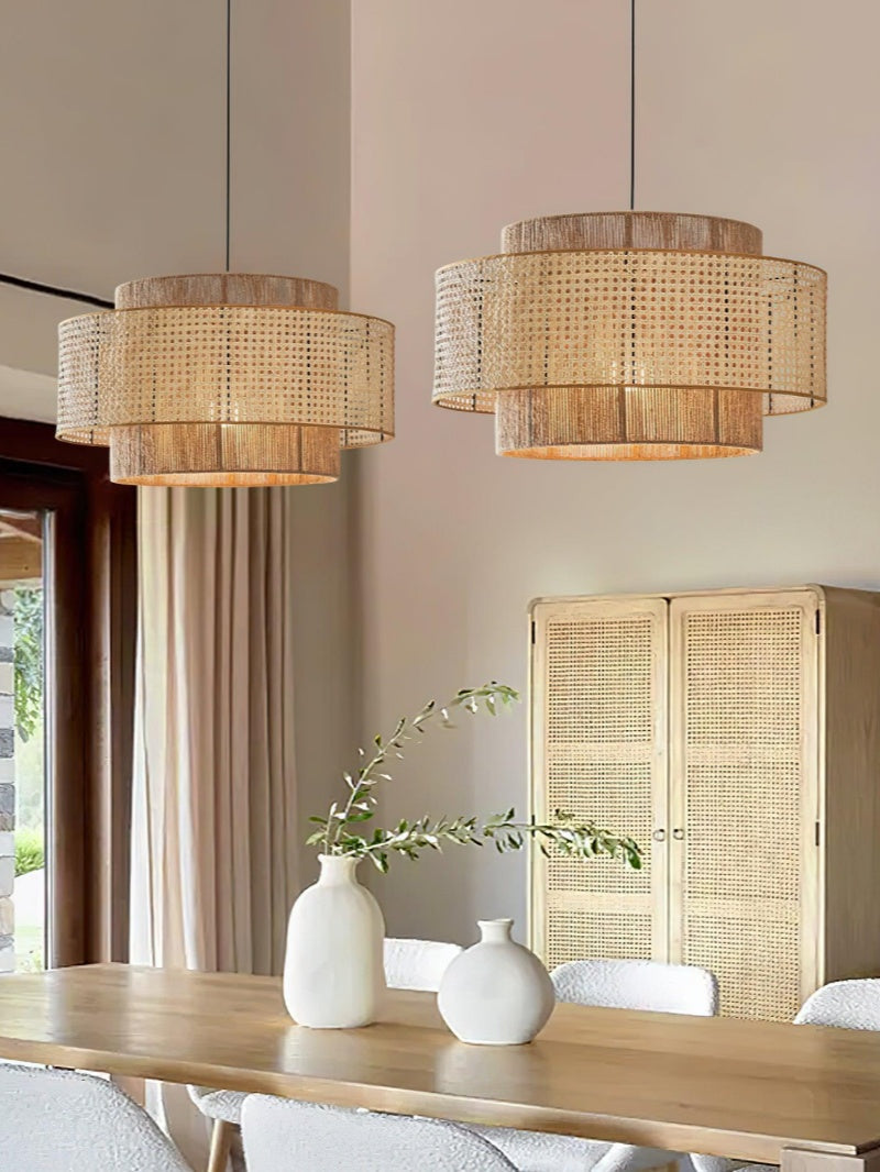 Handgeweven Hennep Hanglamp in Zen-Stijl – Natuurlijk Rotan Tromlamp voor Rustieke Sfeer