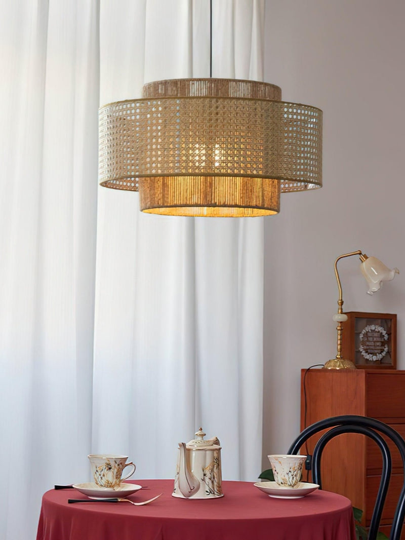 Handgeweven Hennep Hanglamp in Zen-Stijl – Natuurlijk Rotan Tromlamp voor Rustieke Sfeer